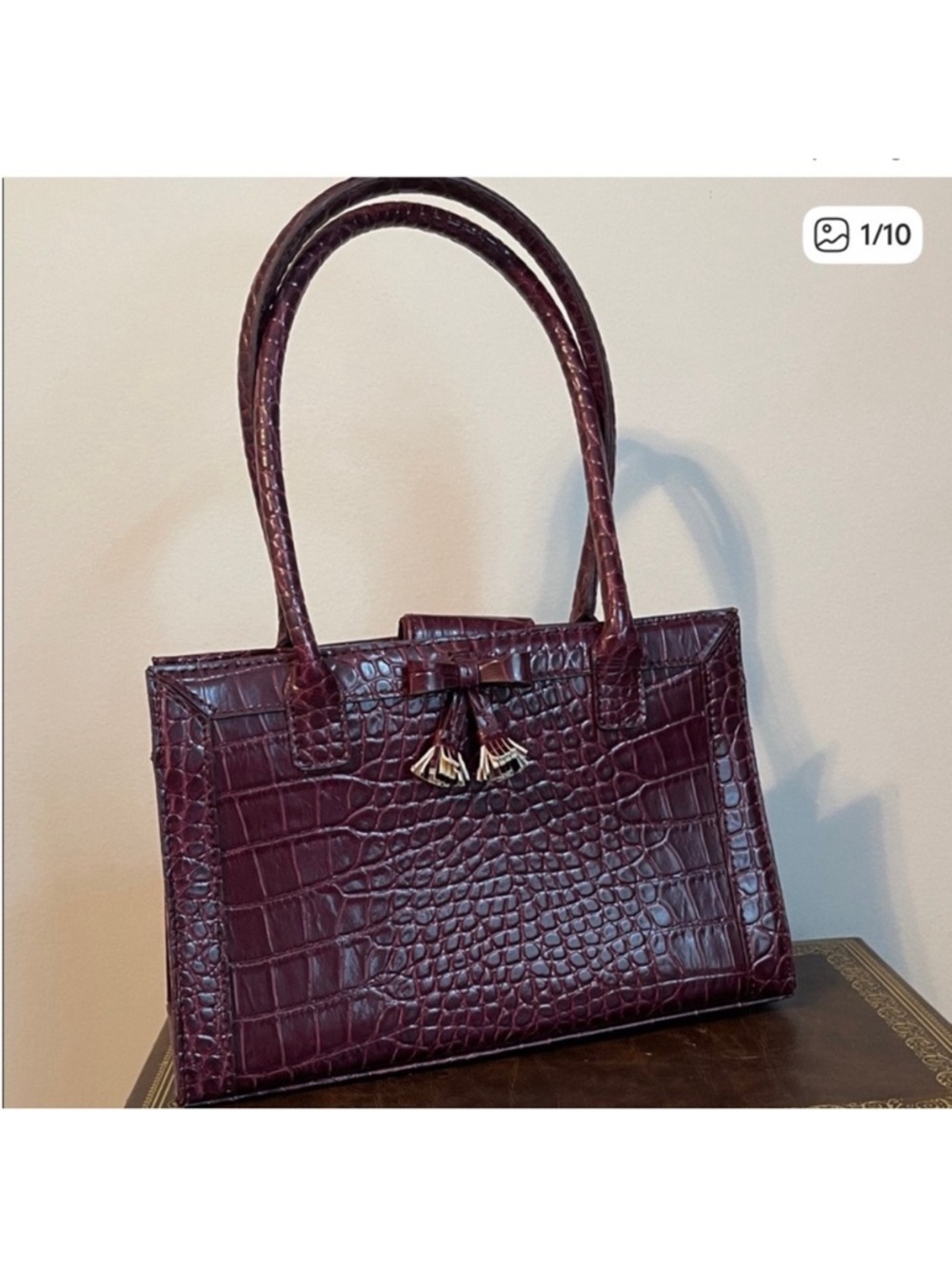 Liz Claiborne Mini Satchel Burgundy Croc Embossed Top Handle Purse Bag